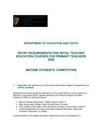 Final Bachelor Of Education (Primary Teaching) Mature Entry Requirements 2026